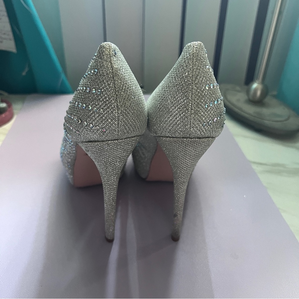 Silver Rhinestone Peeptoe Pumps - Picture 4 of 6